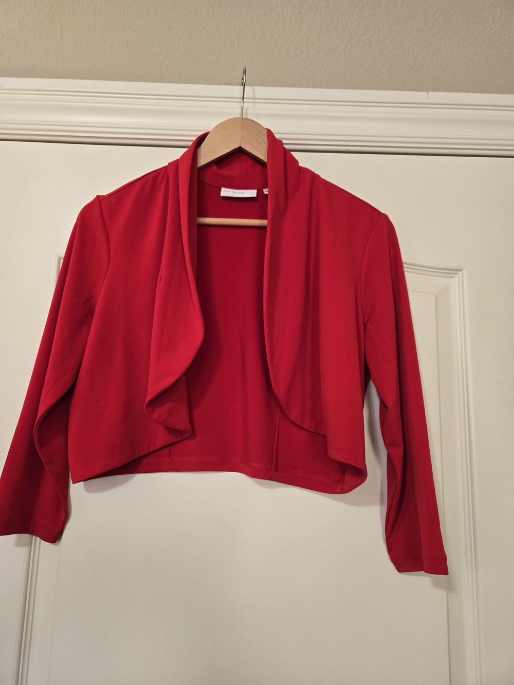Susan Graver Red Draped Cropped Shrug Layering